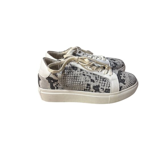 Myra Snake Print Low-Top Sneakers White & Gray Textured Lace-Up Casual Shoes Siz - Picture 3 of 6
